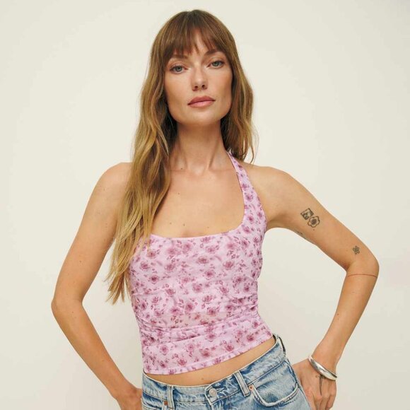 Reformation Tops - NWT Reformation Molly Knit Top - Rosita Pink Floral Halter Neck - XS